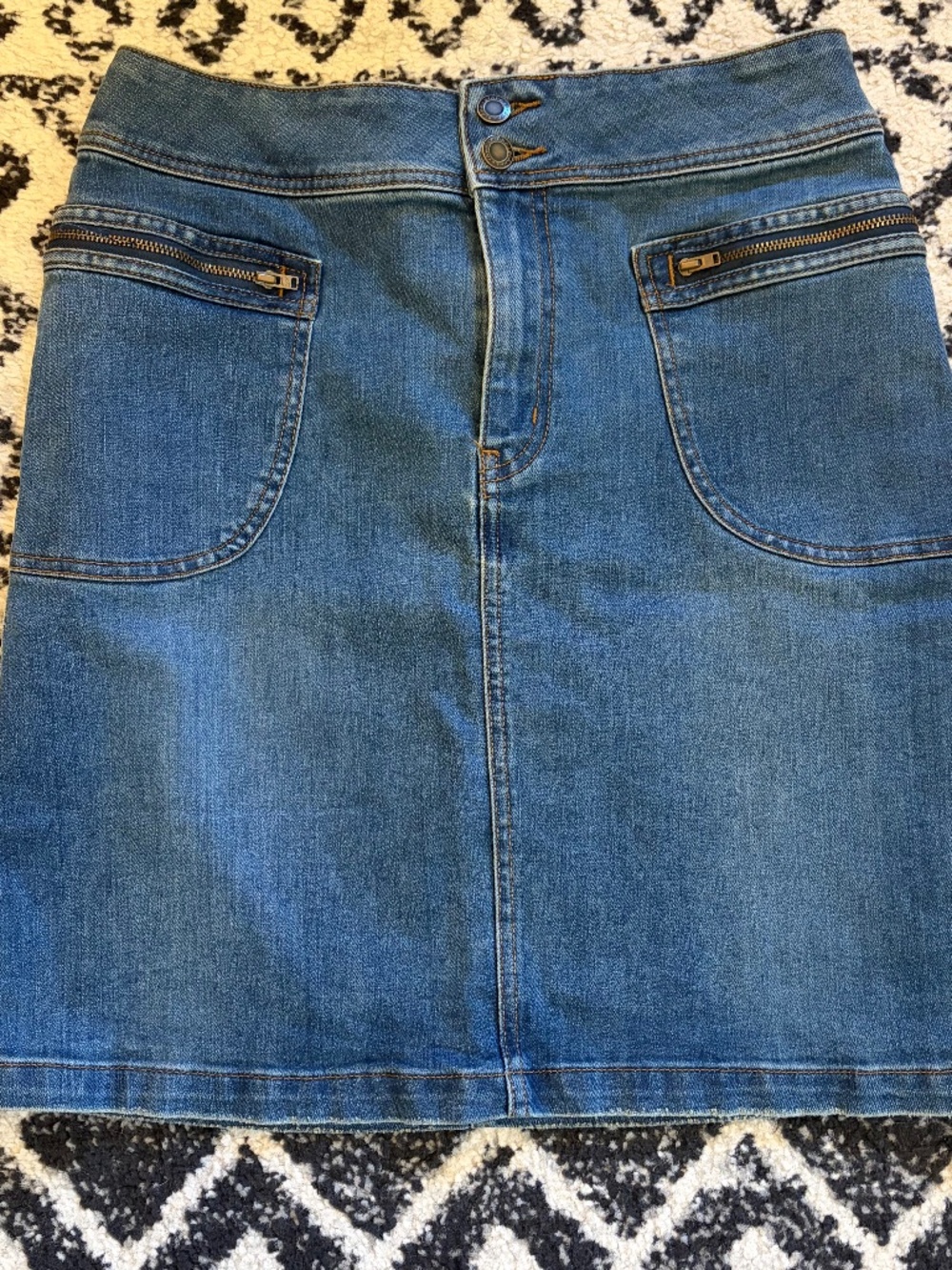 prAna Broadway Denim Jean Skirt Zipper Pockets 8 True Blue Casual Spring Summer